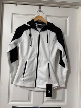 Spyder Women's White and Black Hooded Softshell Zip Jacket